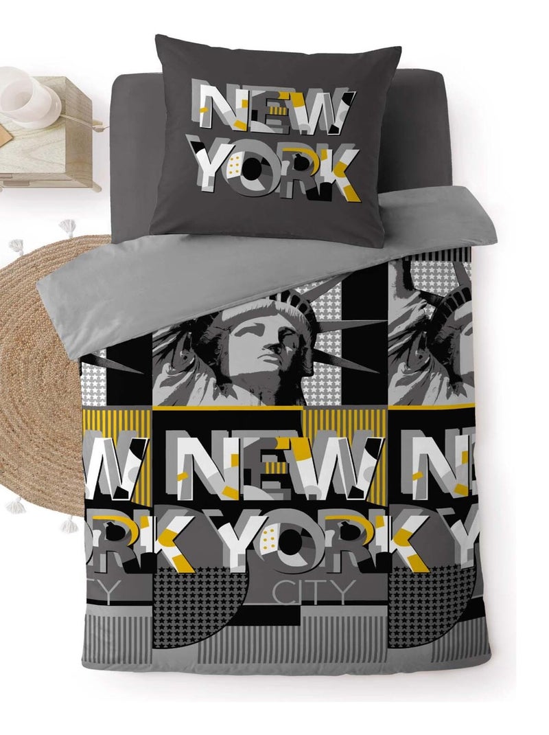 Housse de couette + taie New york big city Gris - Kiabi