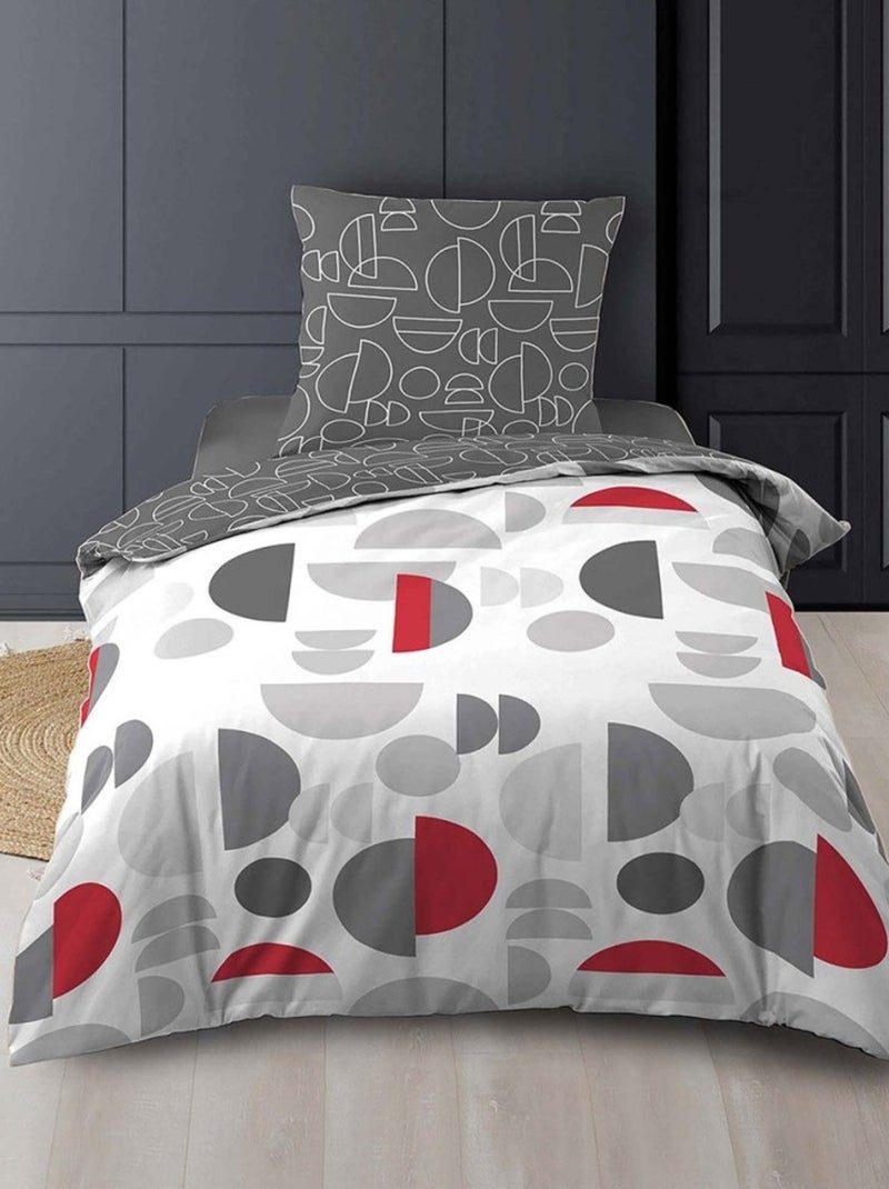 Housse de couette  + taie Pastille gris coton 52 fils Gris - Kiabi