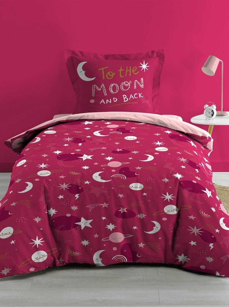 Housse de couette  + taie phosphorescent Moonlight rose coton Rose - Kiabi