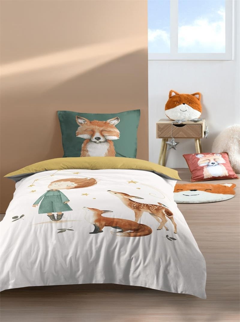 Housse de couette + taie Renard et animaux Blanc - Kiabi