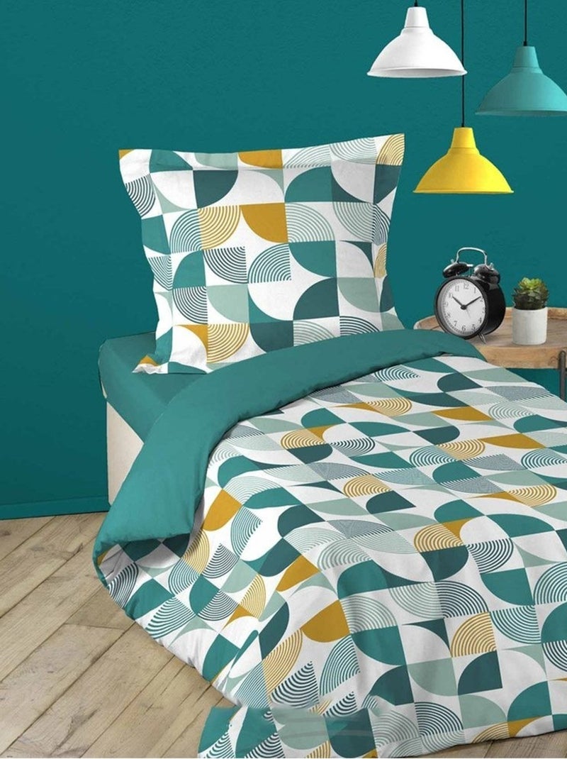 Housse de couette  + taie Rythmo bleu coton Bleu - Kiabi