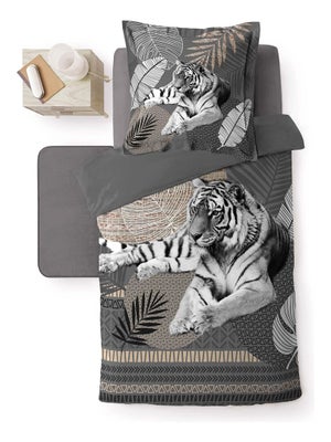 Housse De Couette 200x200 Cm Tigre - Parure De Lit 3D Avec 2 Taies D'Oreiller - Polycoton Doux