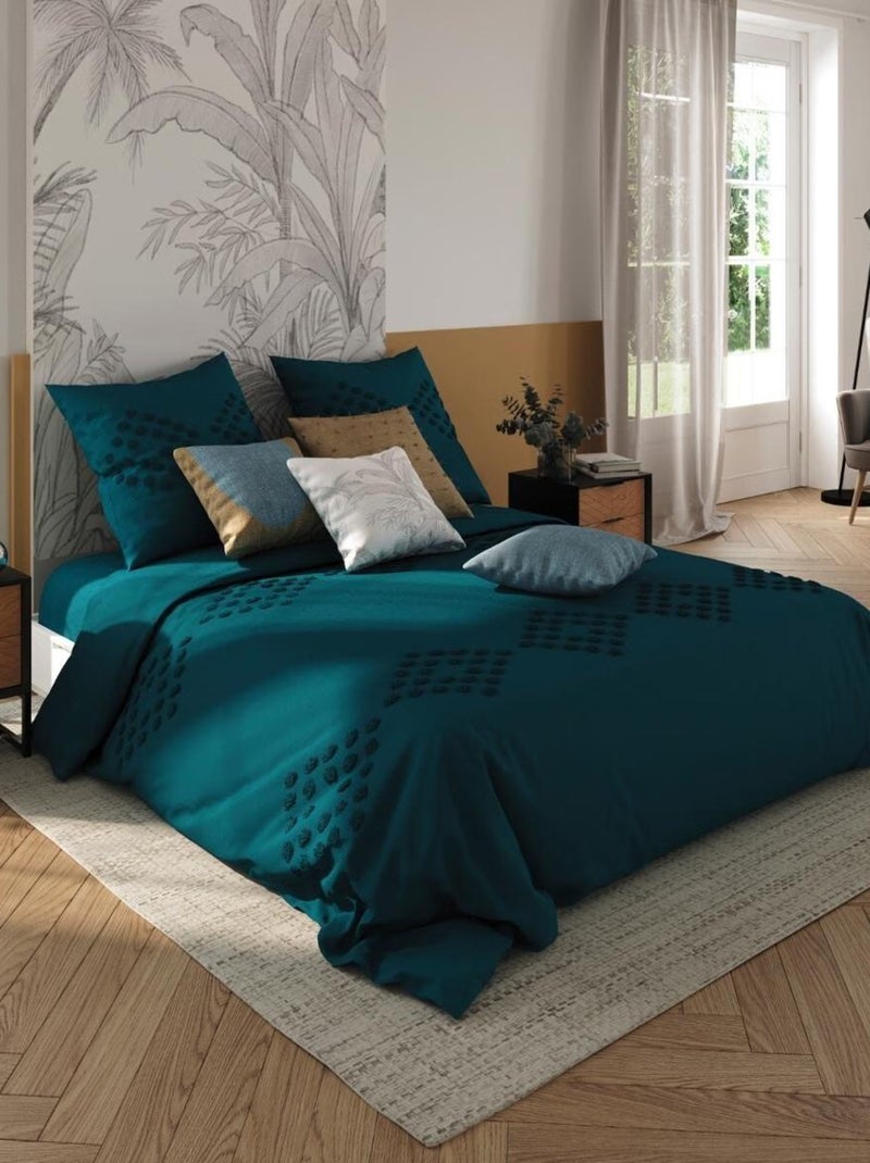 Housse de couette + taie Tufter Bleu canard - Kiabi