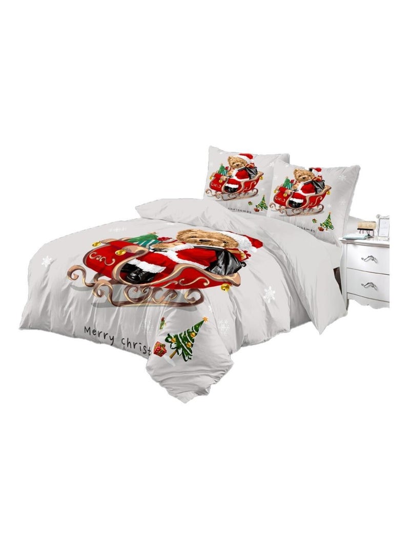 Housse de couette + taies 200 x 200 cm + drap housse Nounours de noel sur traineau Rouge - Kiabi