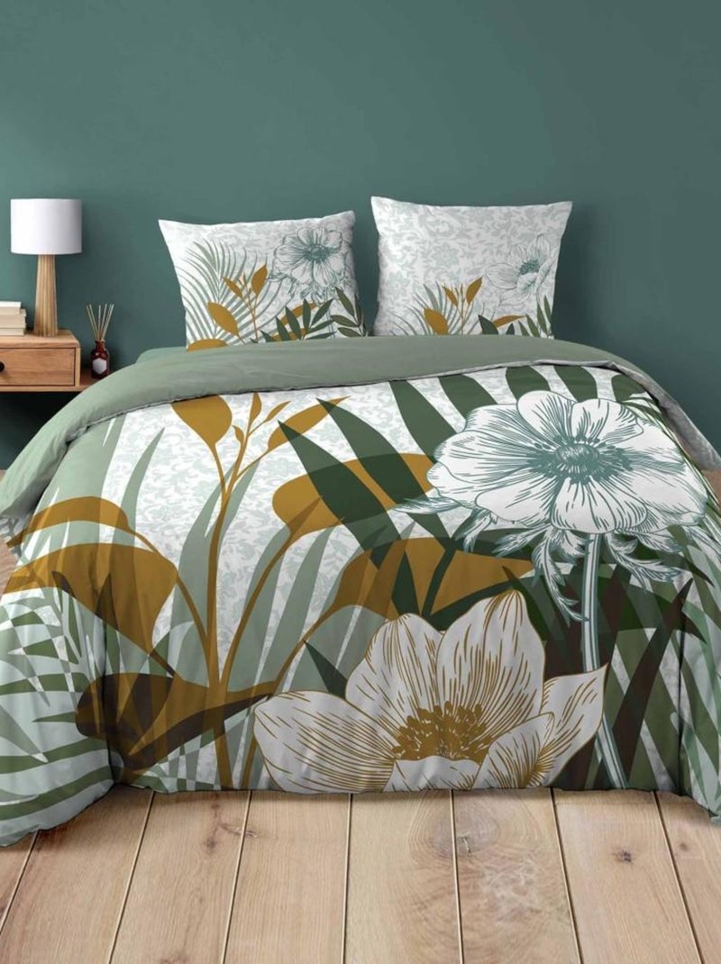 Housse de couette  + taie(s) Amaris coton 42 fils Vert - Kiabi