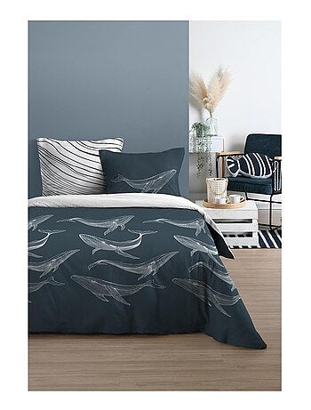 Housse de couette + taies Baleines marine