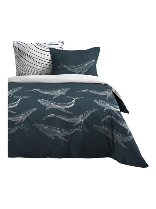 Housse de couette + taies Baleines marine - Kiabi