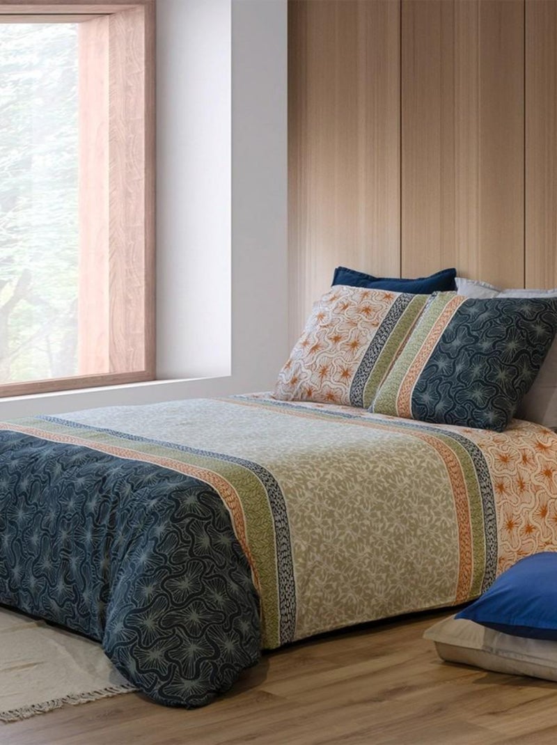 Housse de couette  + taie(s) Bella coton Percale 71 fils Bleu - Kiabi