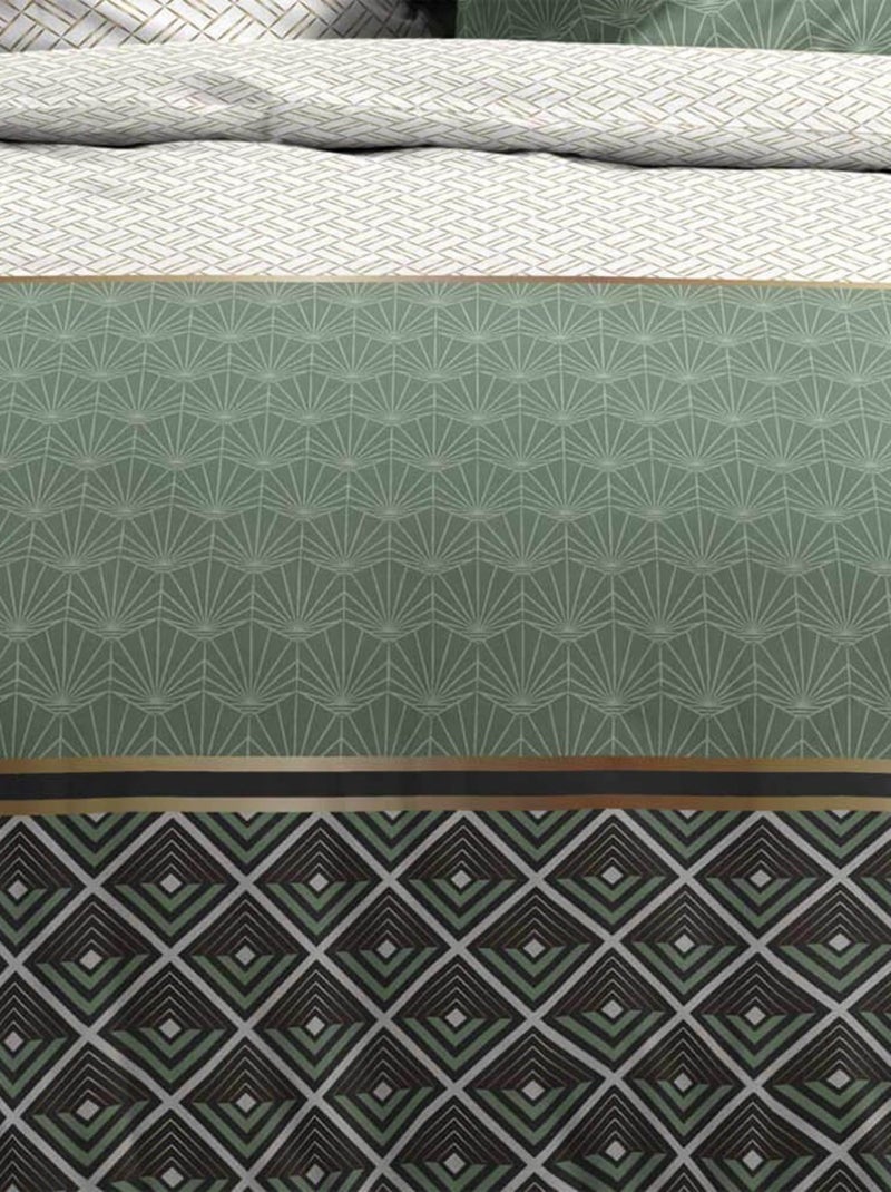 Housse de couette  + taie(s) Belor coton Percale 78 fils Vert - Kiabi