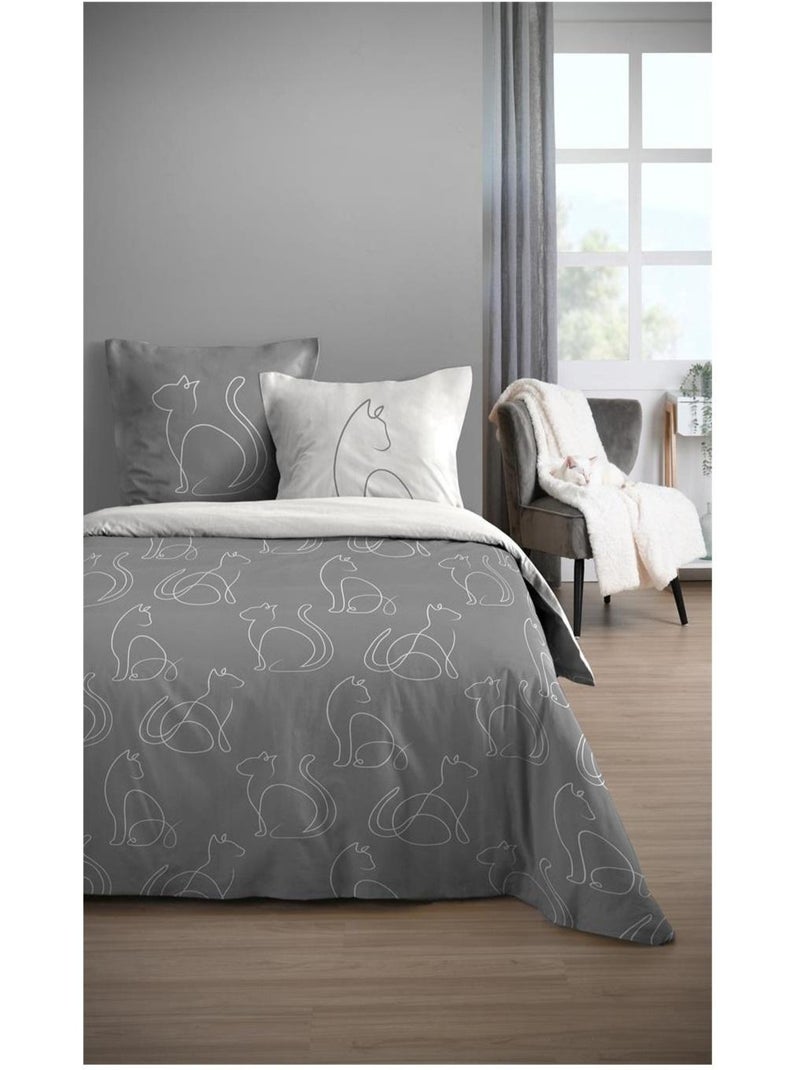 Housse de couette + taies Berlioz le chat Gris - Kiabi