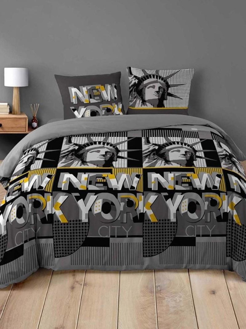 Housse de couette  + taie(s) Big City coton 42 fils Gris - Kiabi