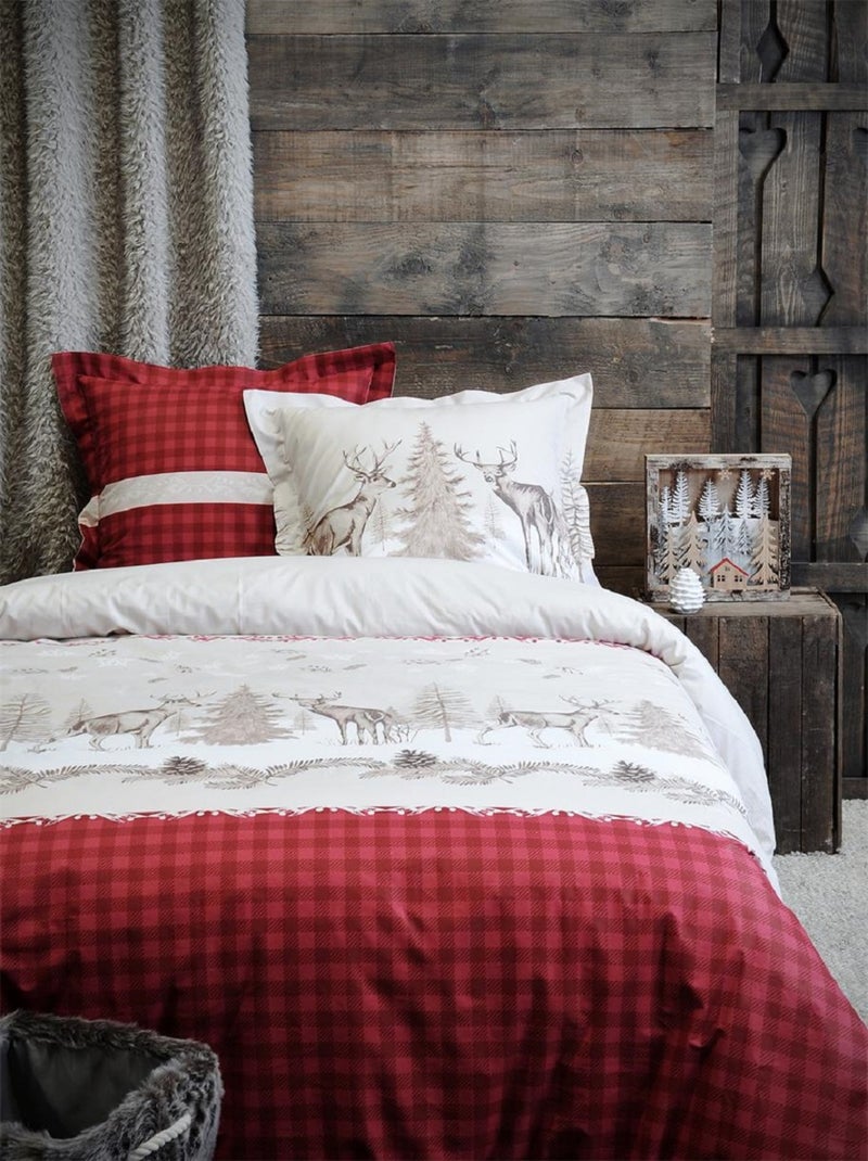 Housse de couette + taies Cerf des montagne Rouge - Kiabi