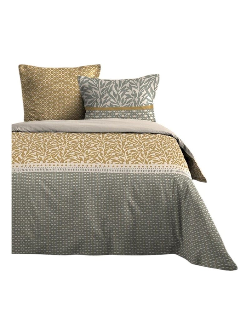 Housse de couette + taies Collection Doux feuillage Moutarde - Kiabi