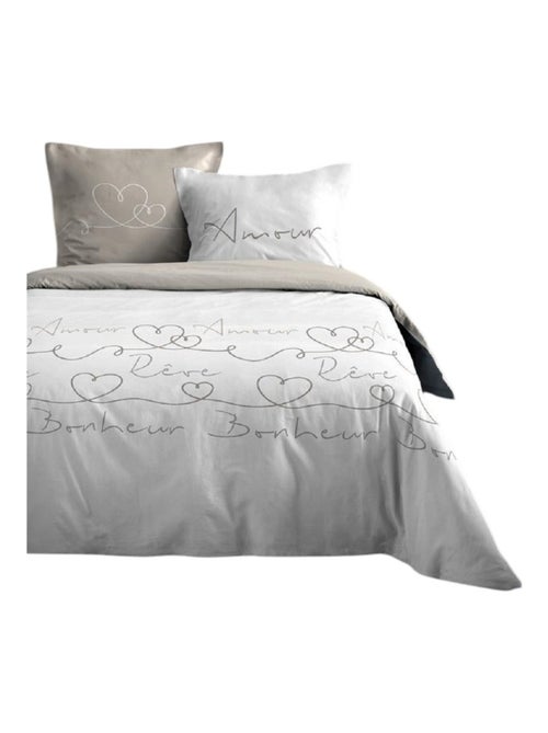 Housse de couette + taies Collection Mots d'amour - Kiabi