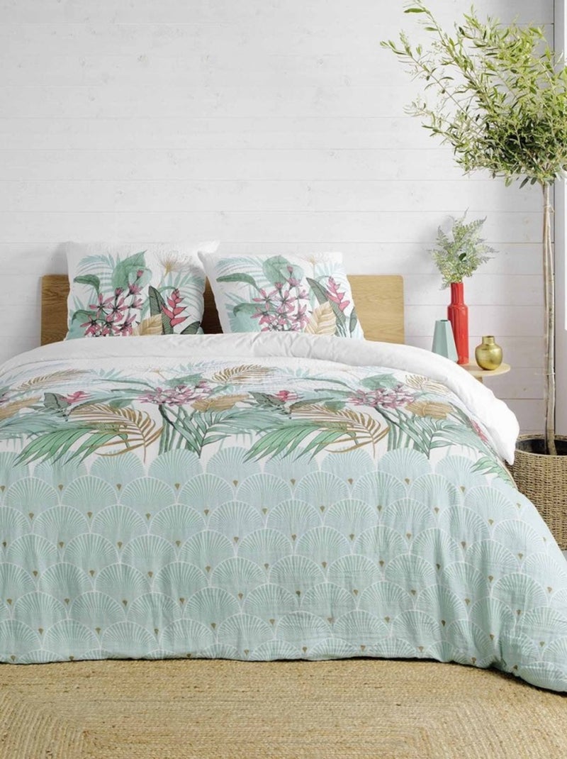Housse de couette  + taie(s) Costa Rica double gaze de coton 57 fils Bleu - Kiabi
