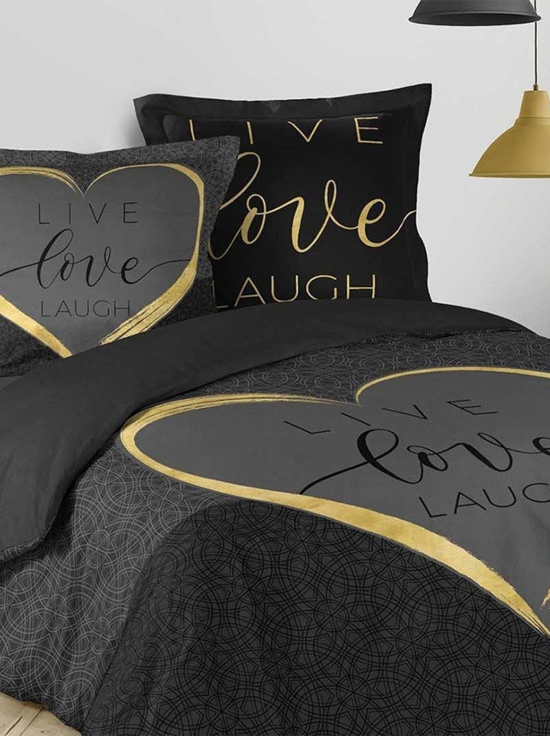 Housse de couette  + taie(s) Crazy love coton Noir - Kiabi