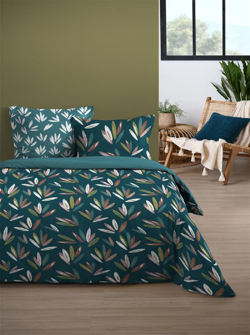Housse de couette + taies Douceur d'Automne Vert - Kiabi