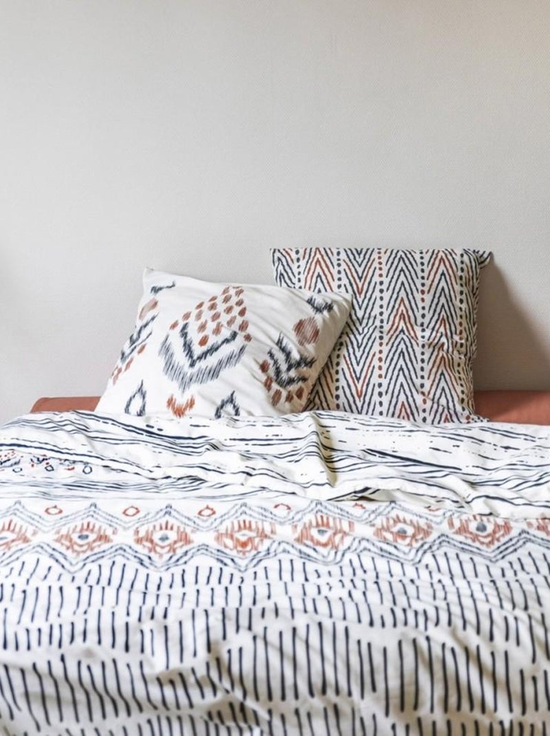 Housse de couette  + taie(s) Ethnic coton 57 fils Blanc - Kiabi
