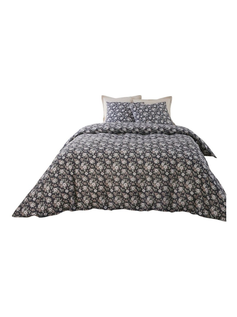 Housse de couette + taies gaze de coton 220 x 240 cm Sakura Gris - Kiabi