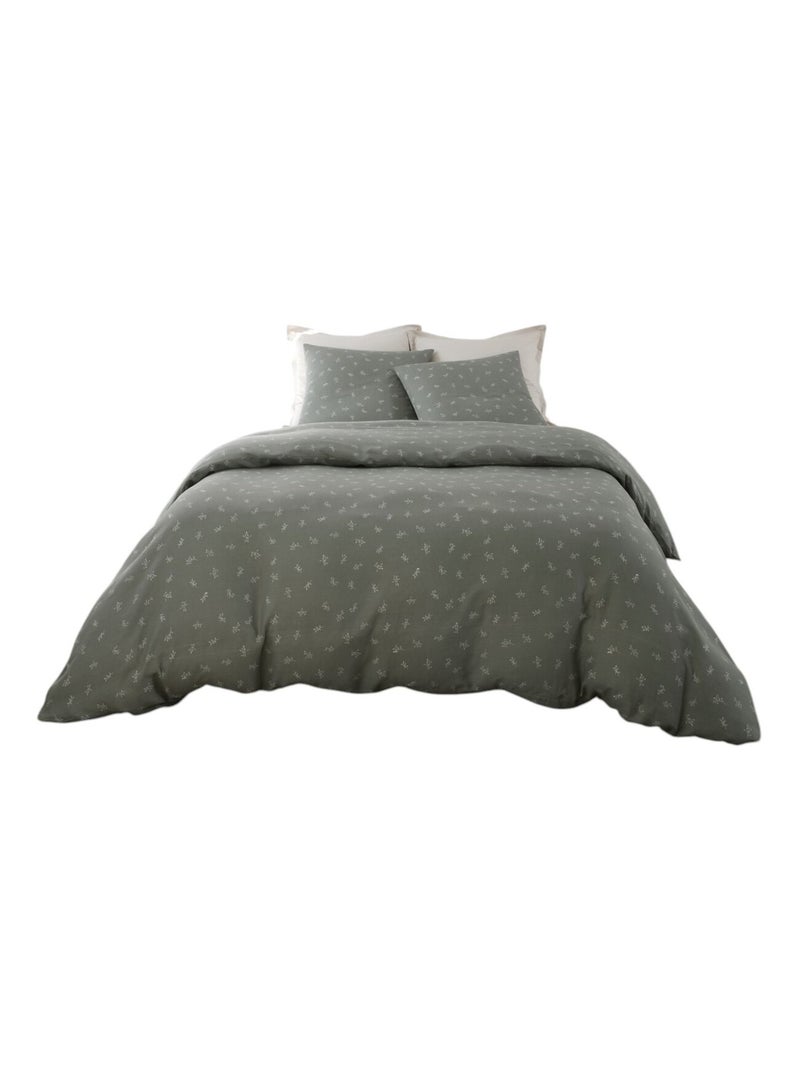 Housse de couette + taies gaze de coton 240 x 260 cm Celestine Vert - Kiabi