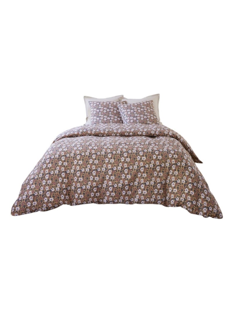 Housse de couette + taies gaze de coton 240 x 260 cm Verone Marron - Kiabi