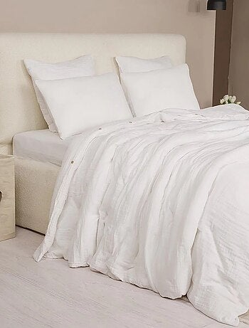 Housse de couette + taies gaze de coton lave Douceur