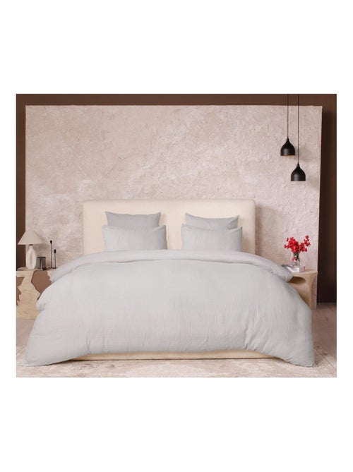 Housse de couette + taies gaze de coton lave Douceur - Kiabi