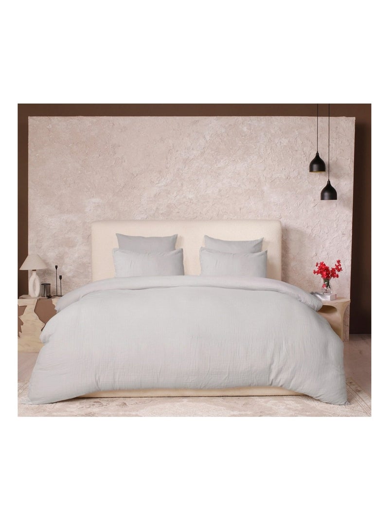 Housse de couette + taies gaze de coton lave Douceur Blanc - Kiabi