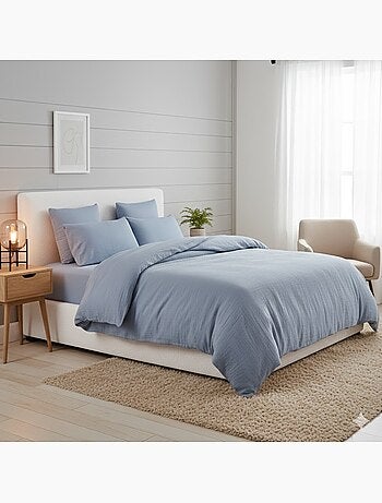 Housse de couette + taies gaze de coton lave Douceur