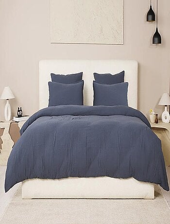 Housse de couette + taies gaze de coton lave Douceur