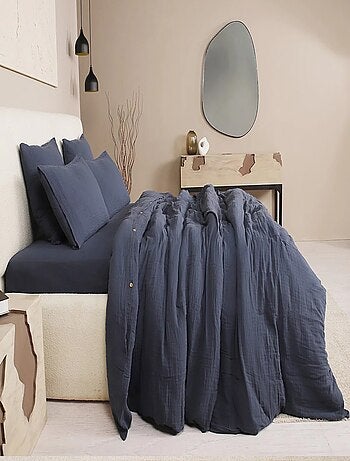 Housse de couette + taies gaze de coton lave Douceur