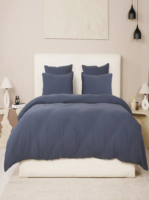 Housse de couette + taies gaze de coton lave Douceur - Kiabi