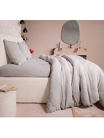 Housse de couette + taies gaze de coton lave Douceur