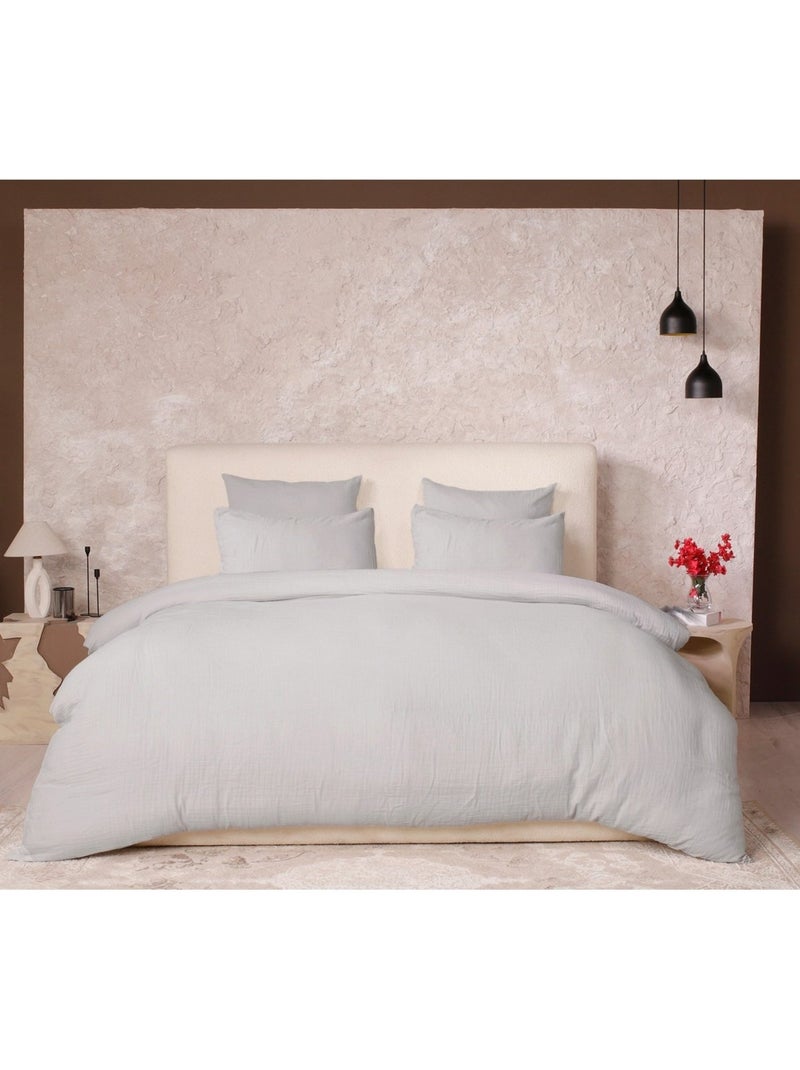 Housse de couette + taies gaze de coton lave douceur Gris - Kiabi