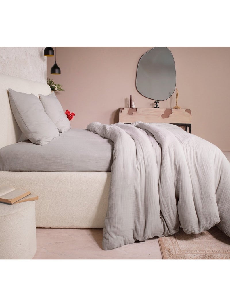 Housse de couette + taies gaze de coton lave douceur Gris - Kiabi