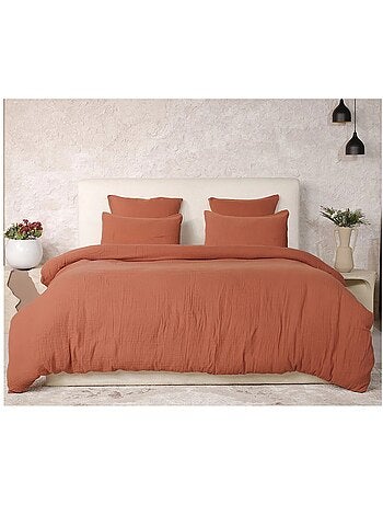 Housse de couette + taies gaze de coton lave Douceur