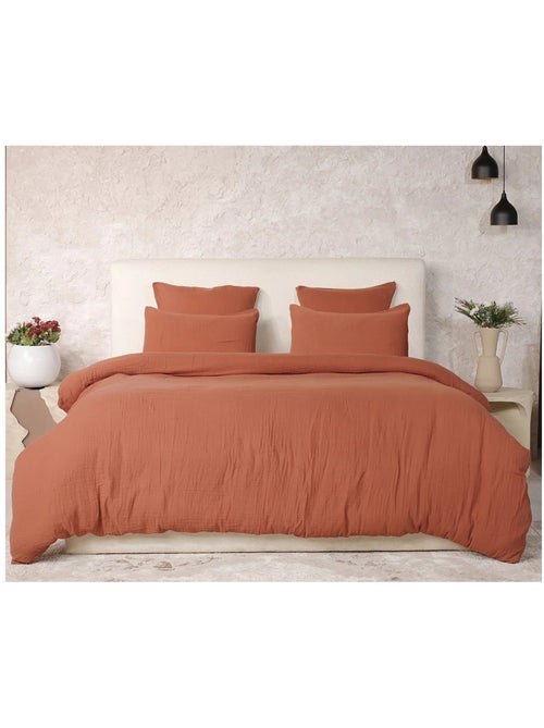 Housse de couette + taies gaze de coton lave Douceur - Kiabi Housse de couette + taies gaze de coton lave Douceur - Kiabi