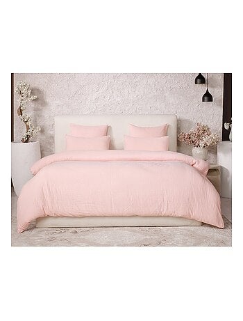 Housse de couette + taies gaze de coton lave Douceur