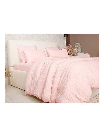 Housse de couette + taies gaze de coton lave Douceur