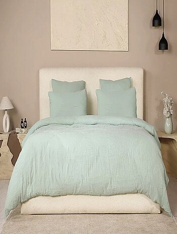Housse de couette + taies gaze de coton lave Douceur