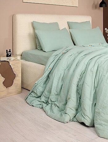 Housse de couette + taies gaze de coton lave Douceur