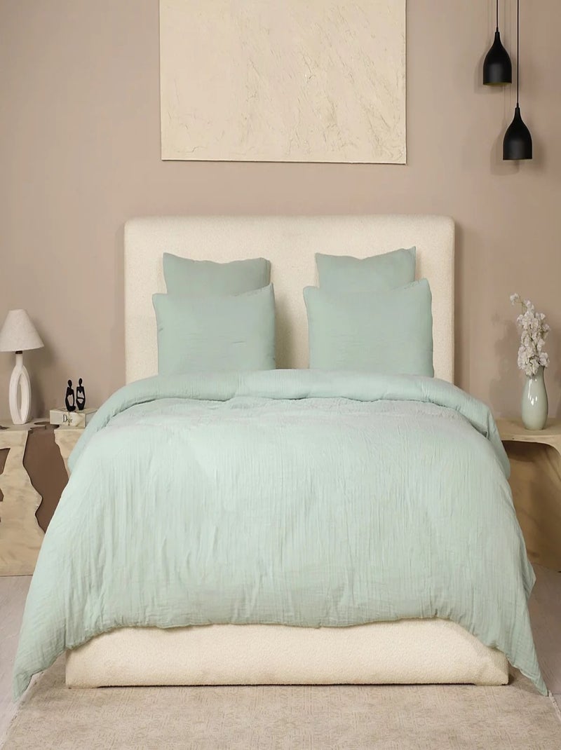 Housse de couette + taies gaze de coton lave Douceur Vert clair - Kiabi