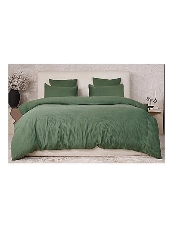 Housse de couette + taies gaze de coton lave Douceur