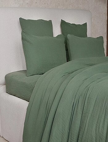 Housse de couette + taies gaze de coton lave Douceur