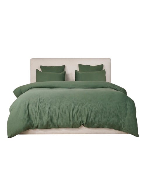 Housse de couette + taies gaze de coton lave Douceur - Kiabi
