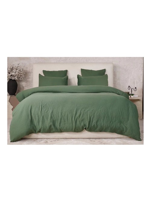 Housse de couette + taies gaze de coton lave Douceur - Kiabi
