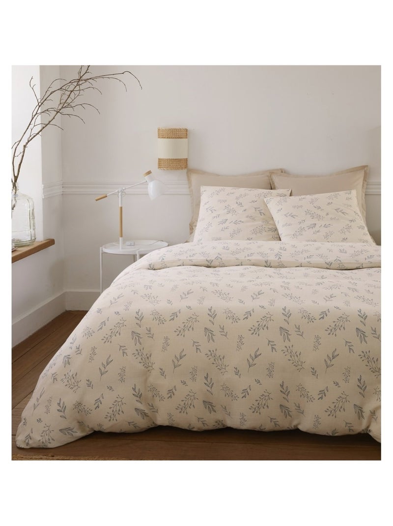 Housse de couette + taies gaze de coton Liveo Beige - Kiabi