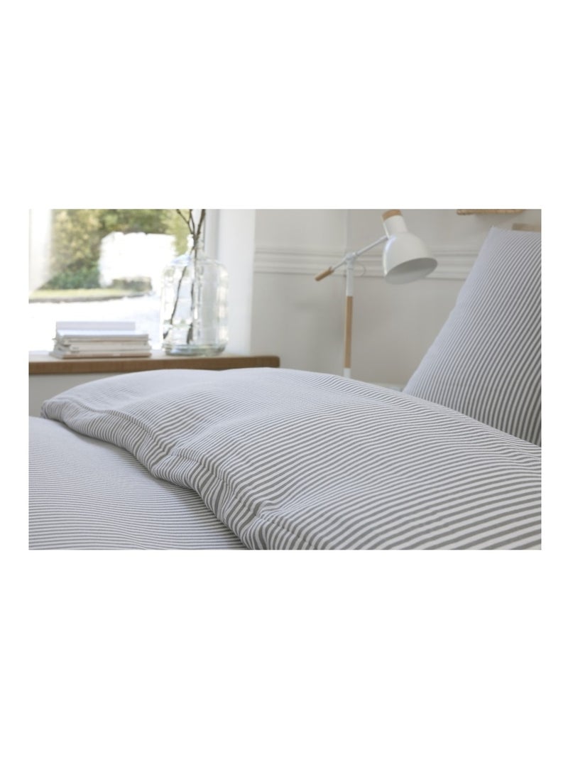 Housse de couette + taies gaze de coton Soleis Gris - Kiabi