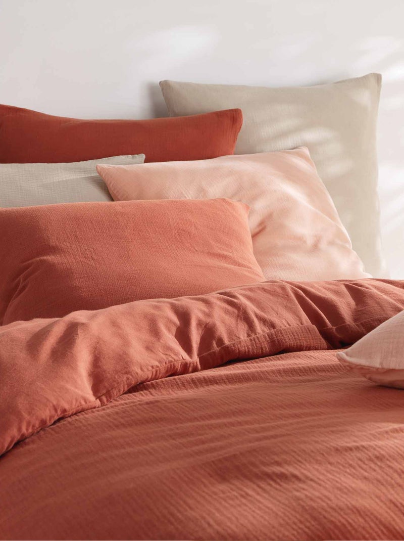 Housse de couette + taies Gaze de coton tendance Beige argile - Kiabi
