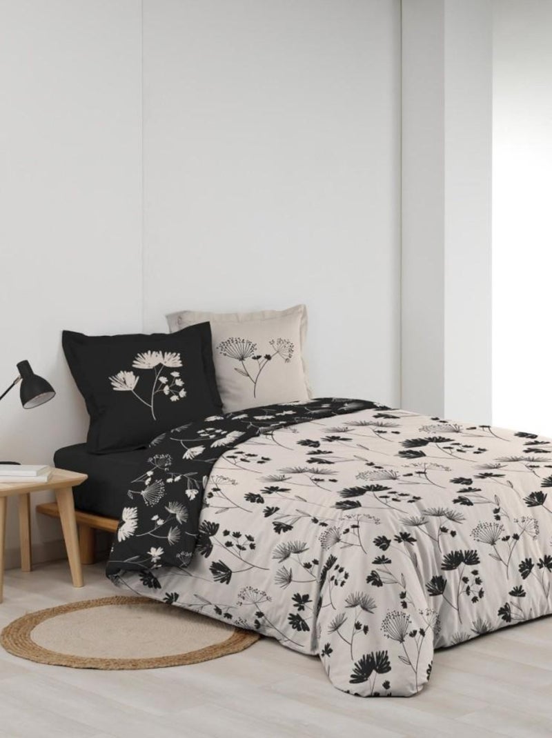Housse de couette  + taie(s) IRIS coton percale 78 fils Noir - Kiabi